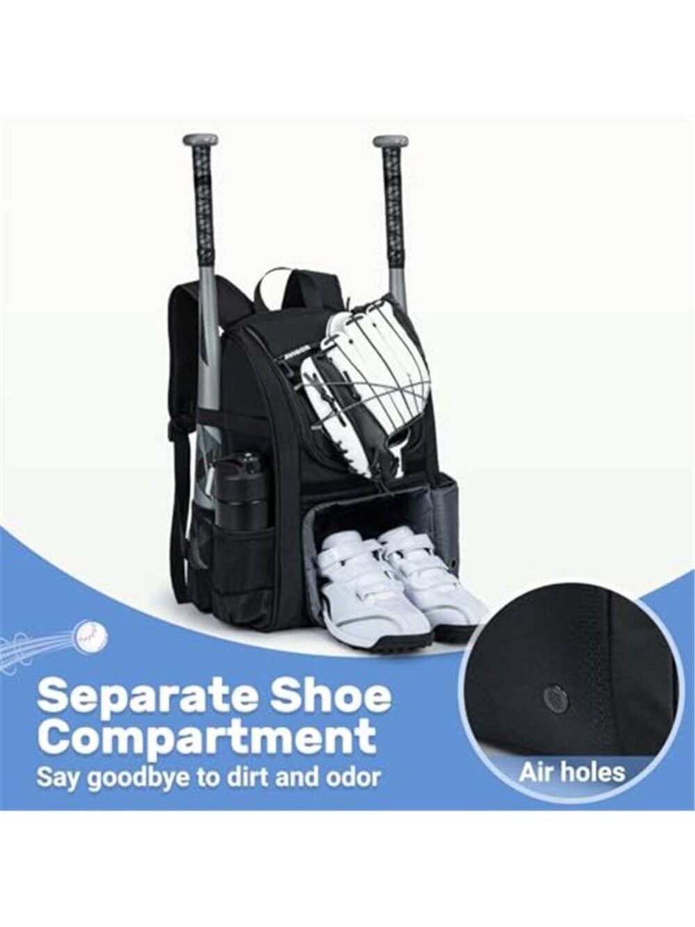 Youth Baseball Bag, Softball Bag for Girls & Boys, Kids T ball Backpack - Picture 2 of 7